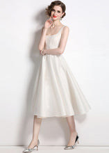 Load image into Gallery viewer, Boutique Apricot Square Collar Wrinkled Patchwork Silk Dress Sleeveless