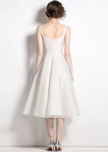 Load image into Gallery viewer, Boutique Apricot Square Collar Wrinkled Patchwork Silk Dress Sleeveless