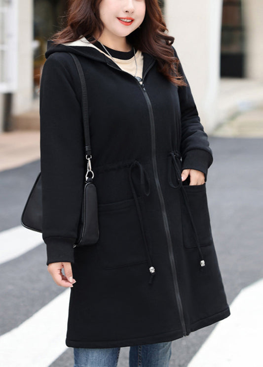 Boutique Black Cinched Pockets Warm Fleece Jackets Winter