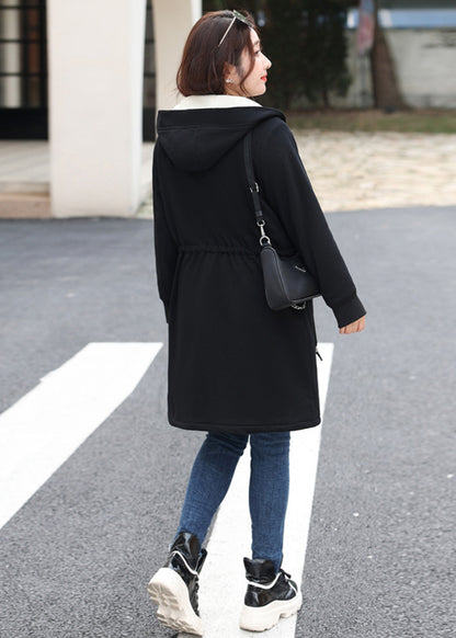 Boutique Black Cinched Pockets Warm Fleece Jackets Winter