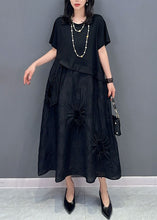 Load image into Gallery viewer, Boutique Black O Neck Cinched Patchwork Cotton Dress Summer