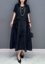 Load image into Gallery viewer, Boutique Black O Neck Cinched Patchwork Cotton Dress Summer