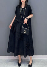 Load image into Gallery viewer, Boutique Black O Neck Cinched Patchwork Cotton Dress Summer