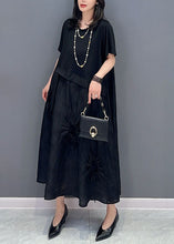 Load image into Gallery viewer, Boutique Black O Neck Cinched Patchwork Cotton Dress Summer