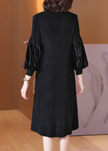 Load image into Gallery viewer, Boutique Black O-Neck Embroideried Floral Patchwork Wrinkled Velour Maxi Dresses Spring