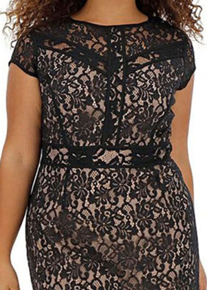Boutique Black O-Neck Tunic Lace Mid Dresses Summer