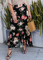 Boutique Black Print High Waist Patchwork Cotton Asymmetrical Skirts Summer