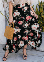 Boutique Black Print High Waist Patchwork Cotton Asymmetrical Skirts Summer