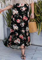 Boutique Black Print High Waist Patchwork Cotton Asymmetrical Skirts Summer