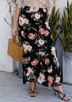 Boutique Black Print High Waist Patchwork Cotton Asymmetrical Skirts Summer