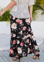 Boutique Black Print High Waist Patchwork Cotton Asymmetrical Skirts Summer