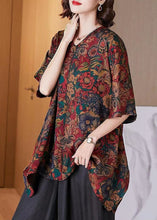 Load image into Gallery viewer, Boutique Black V Neck Asymmetrical Hem Print Silk Long Blouse Top Half Sleeve
