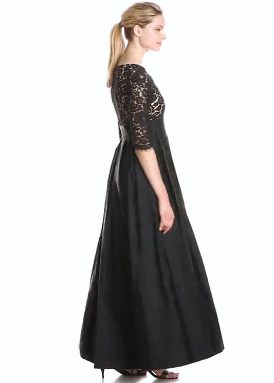 Boutique Black V Neck Hollow Out Lace Patchwork Silk Long Dresses Summer