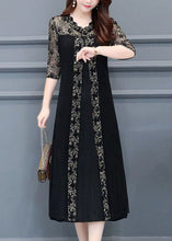Load image into Gallery viewer, Boutique Black V Neck Lace Patchwork Silk A Line Dresses Half Sleeve