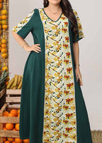 Boutique Blackish Green V Neck Print Patchwork Cotton Dresses Summer