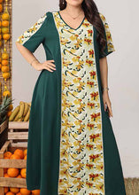 Load image into Gallery viewer, Boutique Blackish Green V Neck Print Patchwork Cotton Dresses Summer
