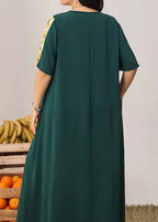 Boutique Blackish Green V Neck Print Patchwork Cotton Dresses Summer