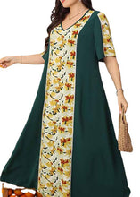 Load image into Gallery viewer, Boutique Blackish Green V Neck Print Patchwork Cotton Dresses Summer
