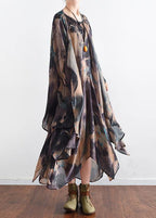 Boutique Blue Green Print O-Neck Two-Piece Set Summer Chiffon Dress