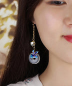 Boutique Blue Overgild Cloisonne Pearl Agate Drop Earrings