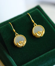 Load image into Gallery viewer, Boutique Gold Sterling Silver Overgild Jade Tundra Swan Drop Earrings
