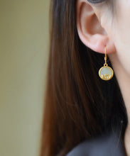 Load image into Gallery viewer, Boutique Gold Sterling Silver Overgild Jade Tundra Swan Drop Earrings