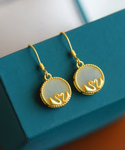 Load image into Gallery viewer, Boutique Gold Sterling Silver Overgild Jade Tundra Swan Drop Earrings