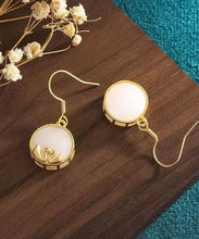 Load image into Gallery viewer, Boutique Gold Sterling Silver Overgild Jade Tundra Swan Drop Earrings