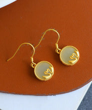 Load image into Gallery viewer, Boutique Gold Sterling Silver Overgild Jade Tundra Swan Drop Earrings