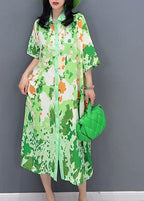 Boutique Green Print Button Party Long Shirts Dress Sunmer