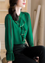 Load image into Gallery viewer, Boutique Green Ruffled Patchwork Chiffon Shirts Two Pieces Spring