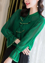 Load image into Gallery viewer, Boutique Green Ruffled Patchwork Chiffon Shirts Two Pieces Spring