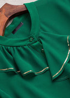 Boutique Green Ruffled Patchwork Chiffon Shirts Two Pieces Spring