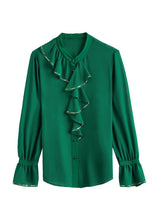 Load image into Gallery viewer, Boutique Green Ruffled Patchwork Chiffon Shirts Two Pieces Spring