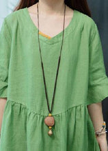 Load image into Gallery viewer, Boutique Green V Neck Patchwork Linen Robe Dresses Butterfly Sleeve