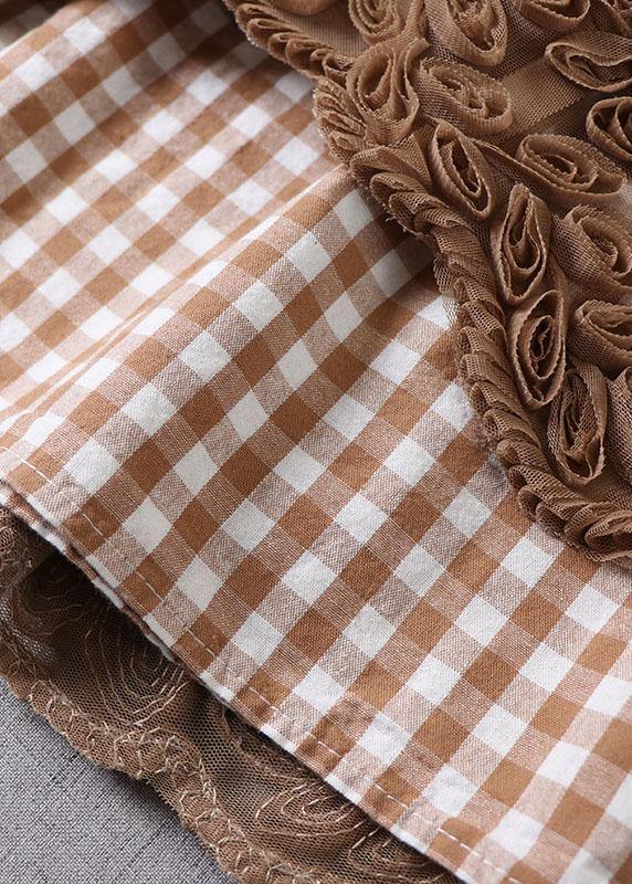 Boutique Khaki Plaid Tulle Patchwork Fall Floral Skirts