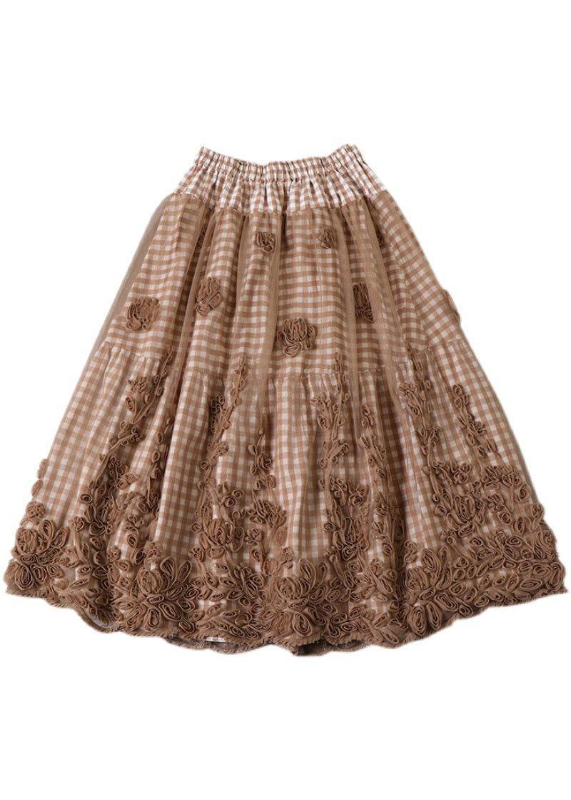 Boutique Khaki Plaid Tulle Patchwork Fall Floral Skirts