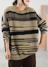 Load image into Gallery viewer, Boutique Khaki Striped Knit Sweater Tops Winter
