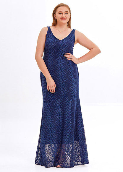 Бутиковые темно-синие платья без рукавов с открытой спиной в стиле пэчворк и кружевом на бретельках