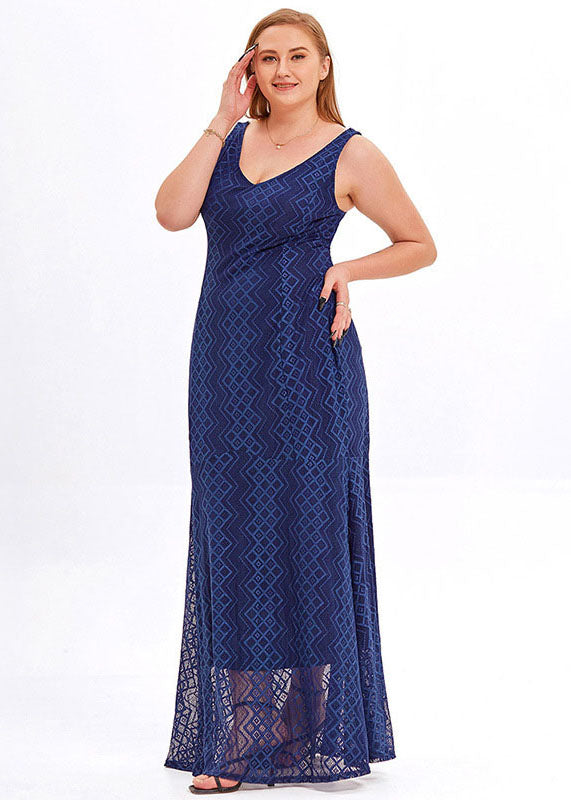 Boutique Navy Backless Patchwork Lace Spaghetti Strap Dresses Sleeveless