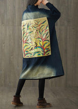 Load image into Gallery viewer, Boutique Navy Peter Pan Collar Pockets Button Print Fall Denim Long Sleeve Trench Coat