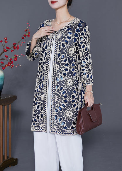 Boutique Navy Sequins Oversized Tulle Long Cardigan Summer