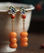 Load image into Gallery viewer, Boutique Orange Silver Agate Beeswax Drop Earrings