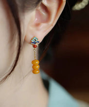 Load image into Gallery viewer, Boutique Orange Silver Agate Beeswax Drop Earrings