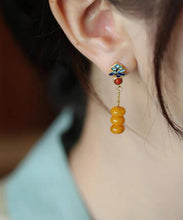 Load image into Gallery viewer, Boutique Orange Silver Agate Beeswax Drop Earrings