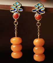 Load image into Gallery viewer, Boutique Orange Silver Agate Beeswax Drop Earrings