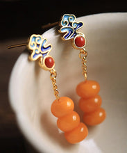 Load image into Gallery viewer, Boutique Orange Silver Agate Beeswax Drop Earrings