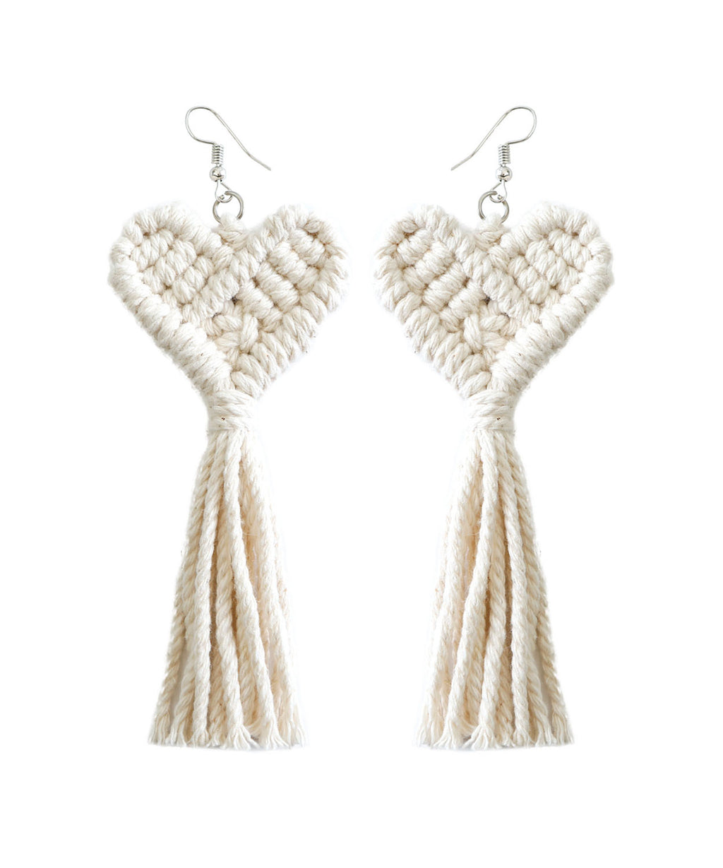 Boutique Pink Cotton Thread Hand Knitting Tassel Love Drop Earrings