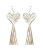 Boutique Pink Cotton Thread Hand Knitting Tassel Love Drop Earrings