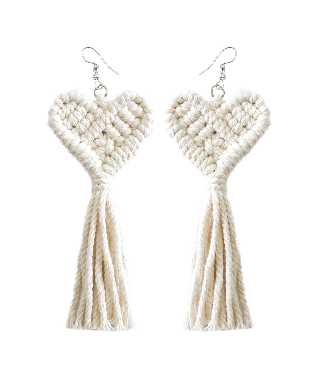 Boutique Pink Cotton Thread Hand Knitting Tassel Love Drop Earrings